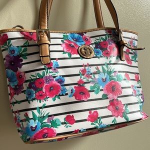 Gianni Bernini new purse shoulder bag tote spring floral black and white